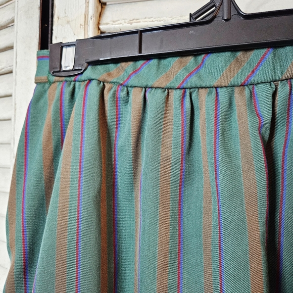 Vintage 70s Cacharel Green Striped Wool Midi Skirt XS/S - Picture 10 of 13